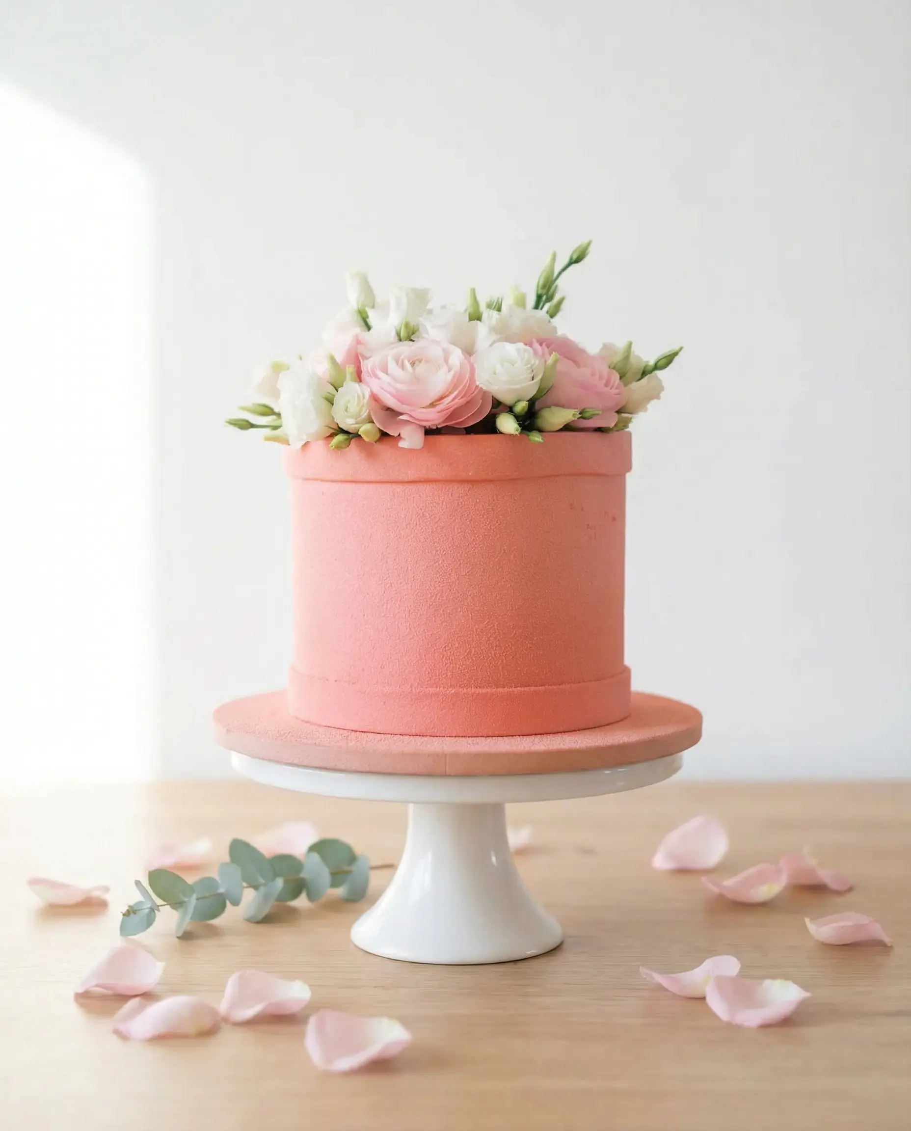 Gâteau rose minimaliste avec décoration florale