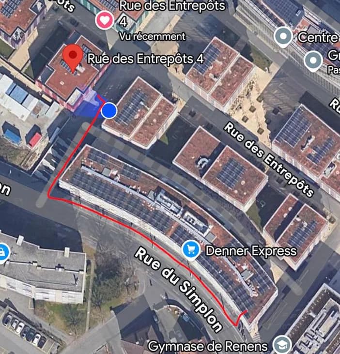 Plan d'accès à l'atelier Jour J Gâteau, rue des Entrepôts 4, Renens